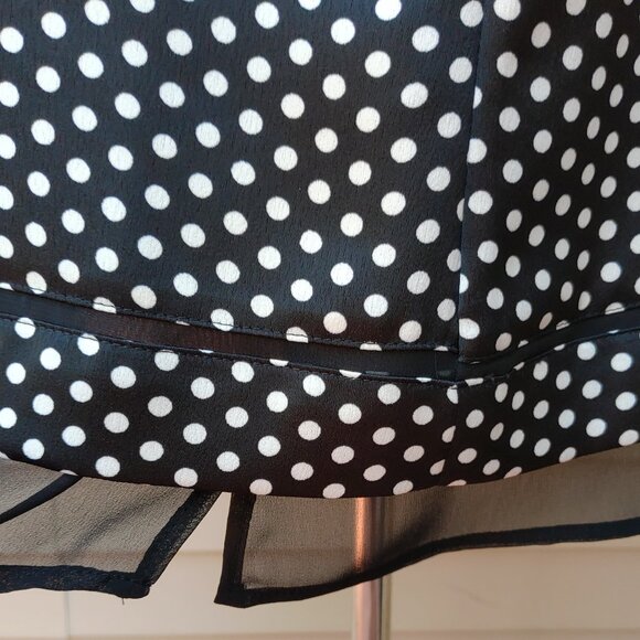 Calvin Klein Black Polka-Dot Shell Blouse Sleeveless Chiffon Trim Satin - Picture 7 of 14